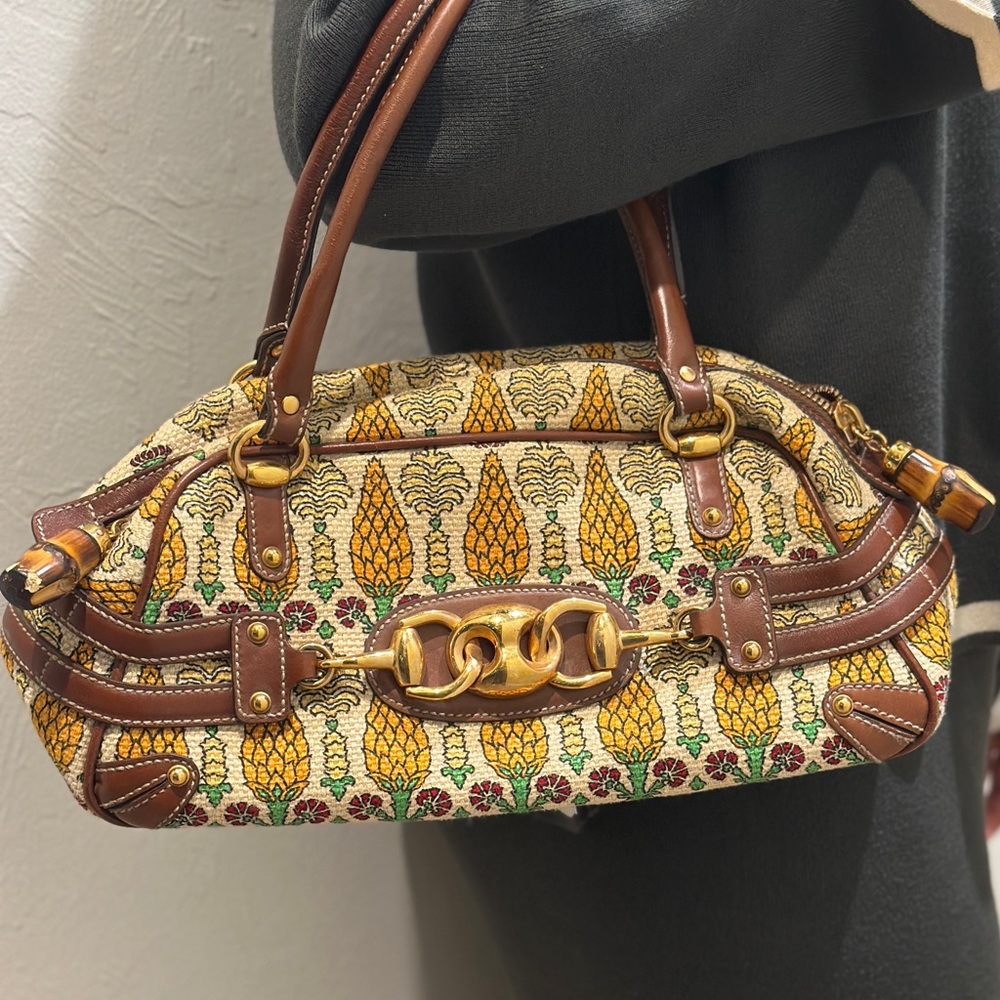 2005 Gucci Pigna Canvas and Leather Satchel